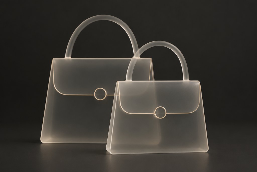 Two product silhouettes in frosted glass, overlapping, the clasp ringed on each